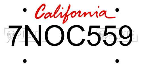 7NOC559 California License Plate