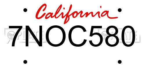 7NOC580 California License Plate