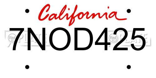 7NOD425 California License Plate