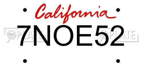 7NOE52 California License Plate