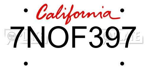 7NOF397 California License Plate