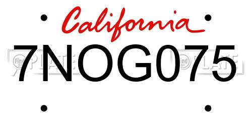 7NOG075 California License Plate