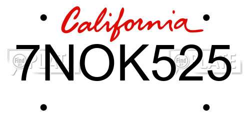 7NOK525 California License Plate