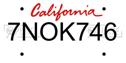 7NOK746 California License Plate