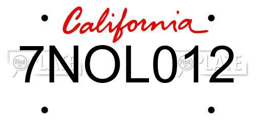 7NOL012 California License Plate