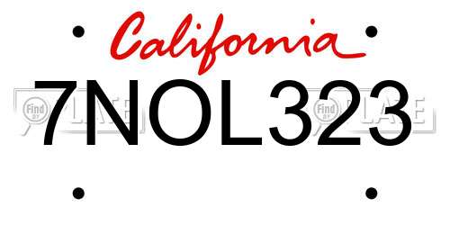 7NOL323 California License Plate