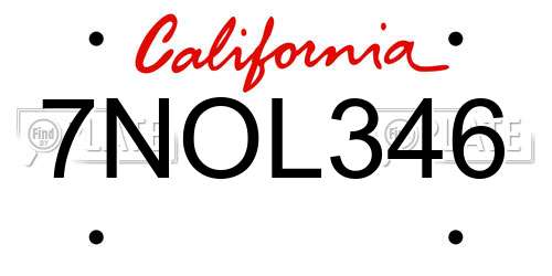 7NOL346 California License Plate