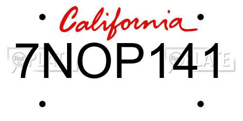 7NOP141 California License Plate