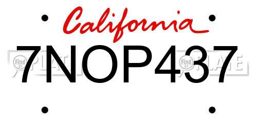 7NOP437 California License Plate