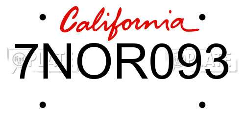 7NOR093 California License Plate