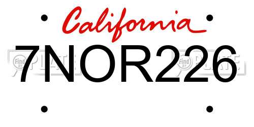 7NOR226 California License Plate