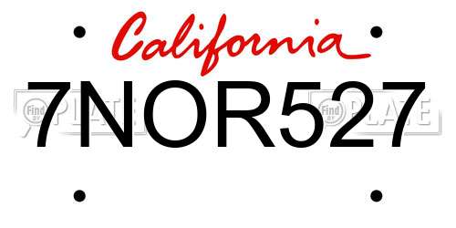 7NOR527 California License Plate