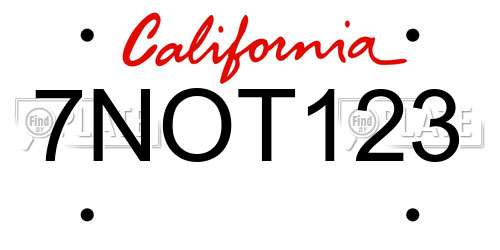 7NOT123 California License Plate