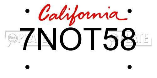 7NOT58 California License Plate