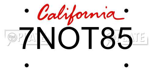 7NOT85 California License Plate
