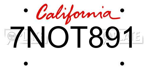 7NOT891 California License Plate