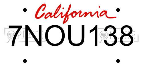 7NOU138 California License Plate