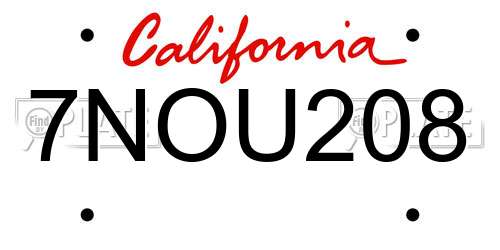 7NOU208 California License Plate