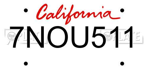 7NOU511 California License Plate