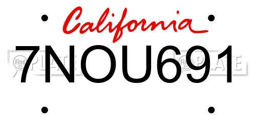 7NOU691 California License Plate