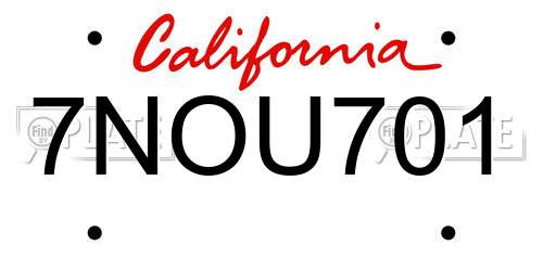 7NOU701 California License Plate