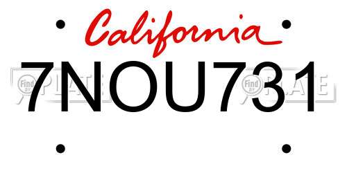 7NOU731 California License Plate