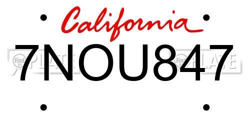7NOU847 California License Plate