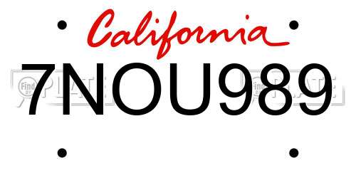 7NOU989 California License Plate