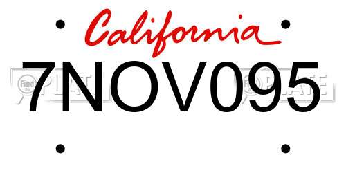 7NOV095 California License Plate