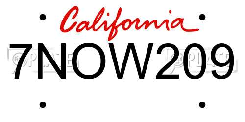 7NOW209 California License Plate