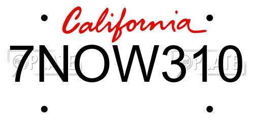 7NOW310 California License Plate
