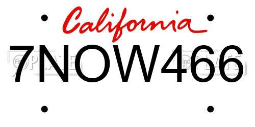 7NOW466 California License Plate