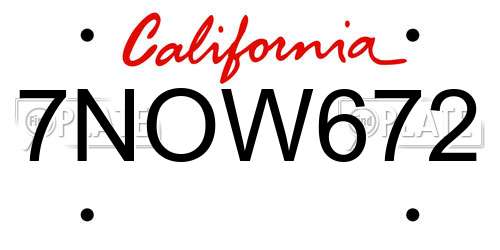7NOW672 California License Plate