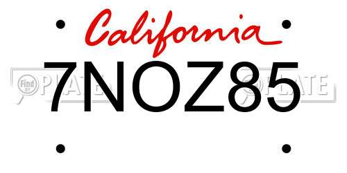7NOZ85 California License Plate