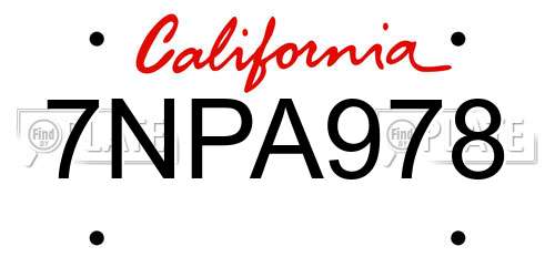7NPA978 California License Plate
