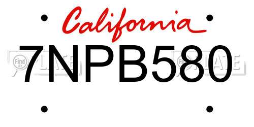 7NPB580 California License Plate