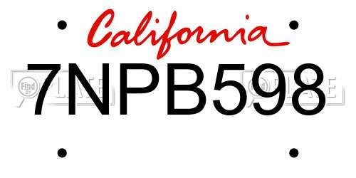 7NPB598 California License Plate
