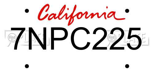 7NPC225 California License Plate