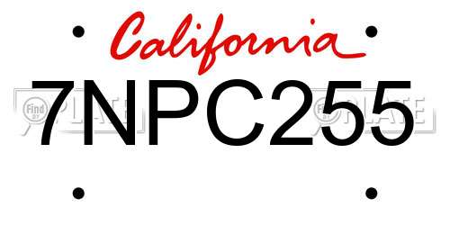 7NPC255 California License Plate