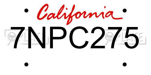 7NPC275 California License Plate