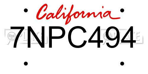 7NPC494 California License Plate
