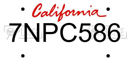 7NPC586 California License Plate