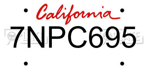 7NPC695 California License Plate