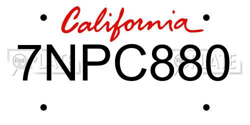7NPC880 California License Plate