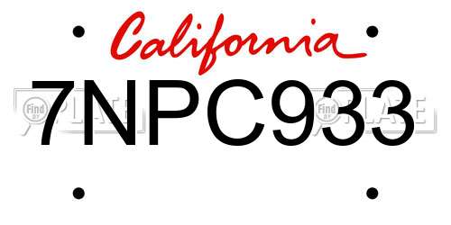 7NPC933 California License Plate