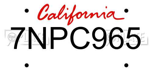 7NPC965 California License Plate