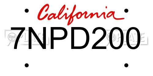7NPD200 California License Plate