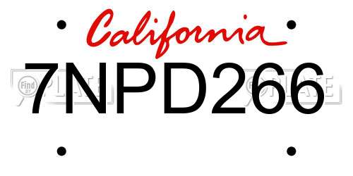 7NPD266 California License Plate