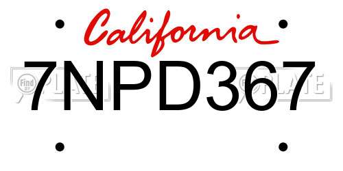 7NPD367 California License Plate