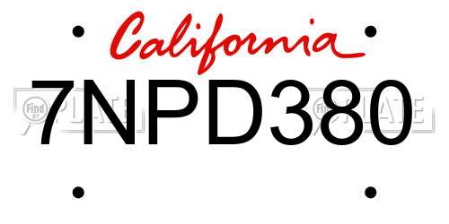 7NPD380 California License Plate